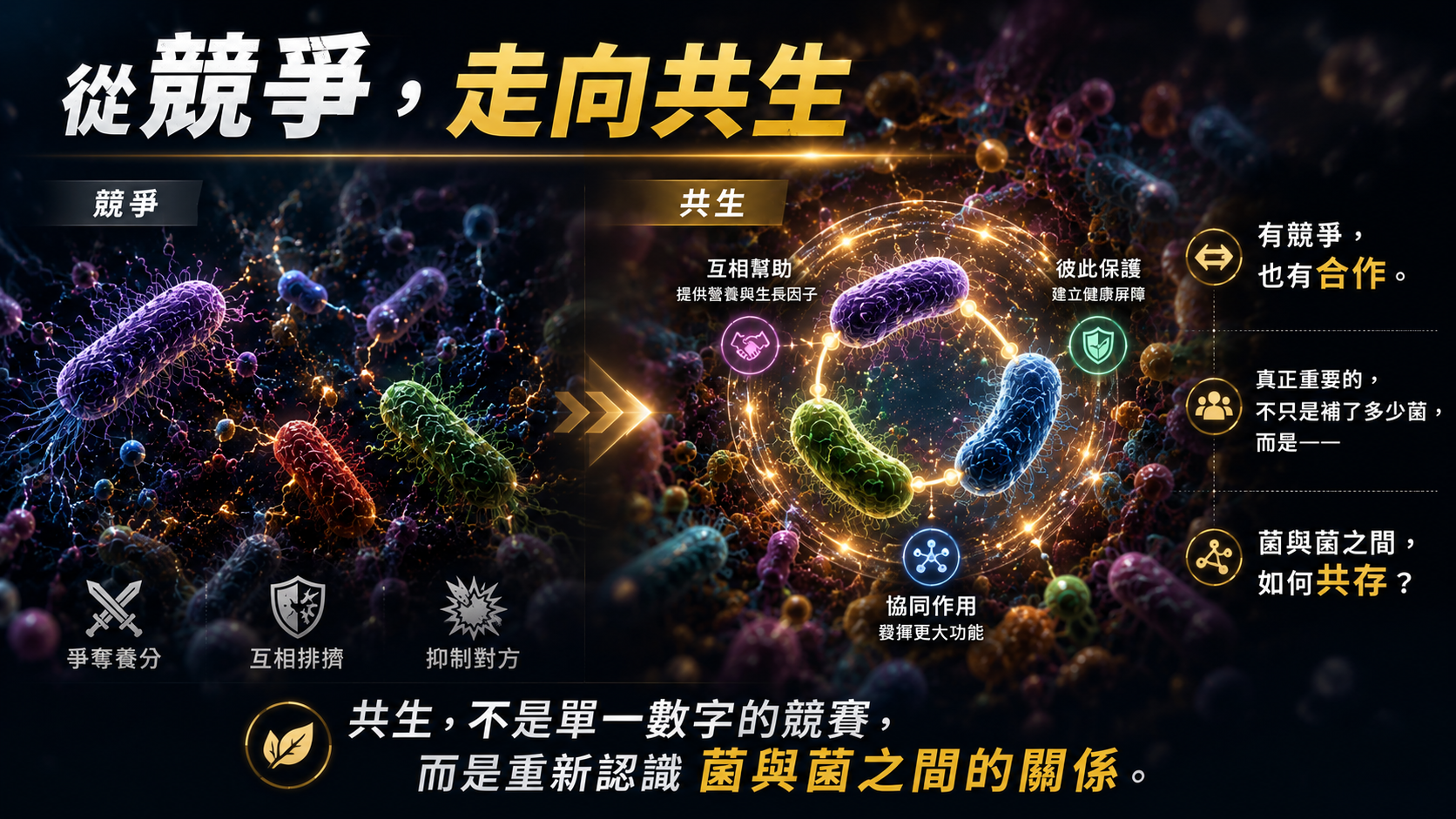 菌群從競爭走向共生的概念
